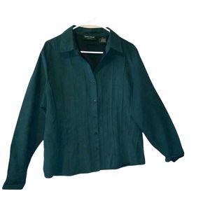 Lemon Grass XL Women's Long Sleeve Button Down Pleated Emeral Green